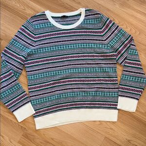 NWOT Talbots Striped Fair Isle Sweater Lamb Wool Size XL Soft Pink Green